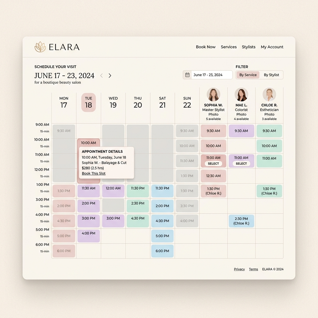 Haven Hair Studio Custom Booking App Mockup