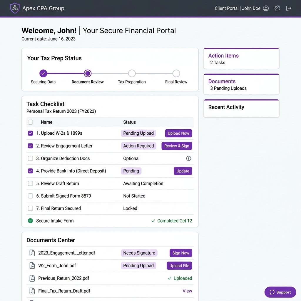 Summit CPA Secure Client Portal App Mockup
